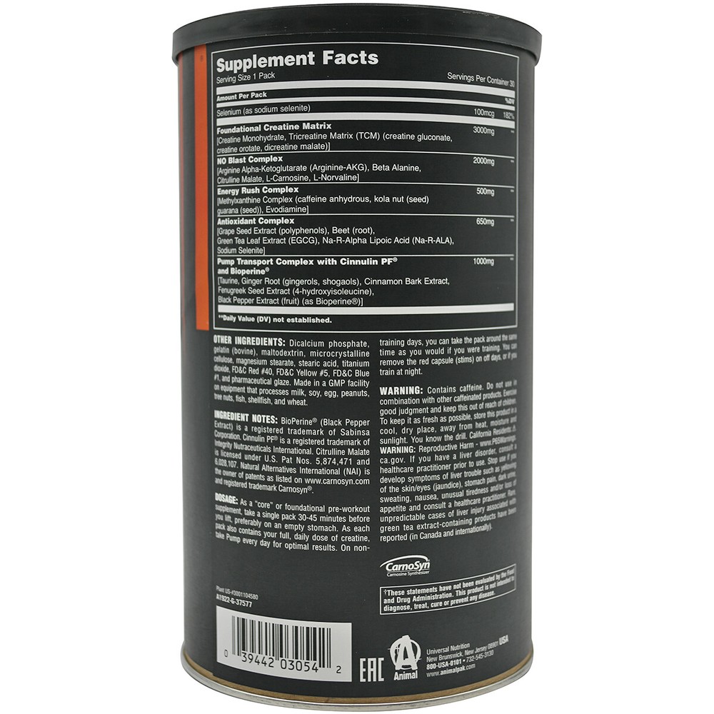 Universal Nutrition Animal Pump - 30 Packs - Preworkout Volumizing Stack