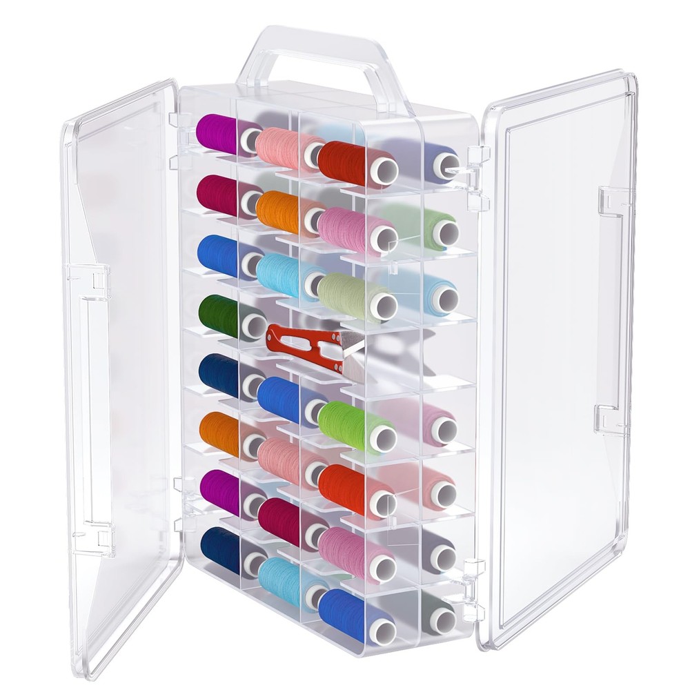 Gbivbe 46 Grids Sewing Organizer, Double Sided Thread Box Transparent