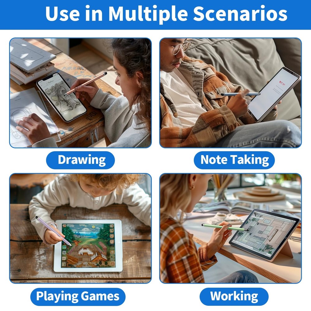 2-in-1 Stylus Pen for iPad iPhone Android Tablets 5-Pack