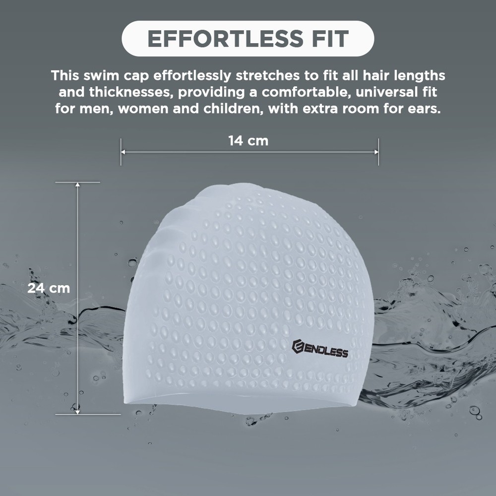 Endless EL1021 Comfortable Silicon Swimming Cap with Bubble Design | Silver