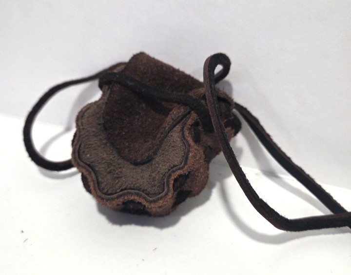 Handmade Native American Medicine Bag Small Leather Brown Small Drawstring