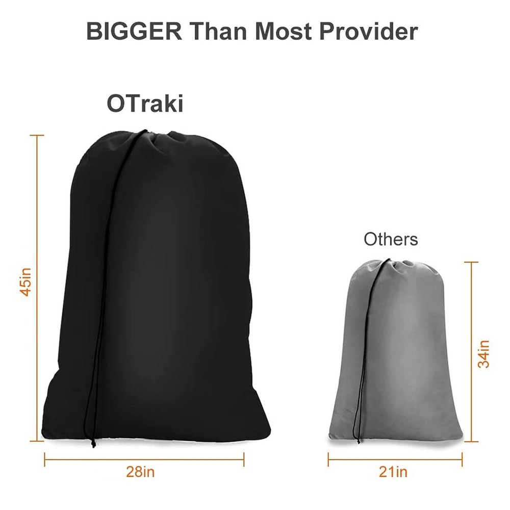 Extra Large Laundry Bag 28x45Inch,2 Pack Drawstring Cloth Hamper,Dorm Camp,Black