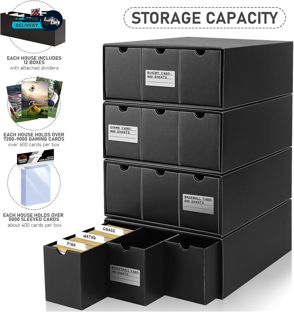 Trading Card Storage Box, Includes 12 Pack with 50 Card Storage Organizer
