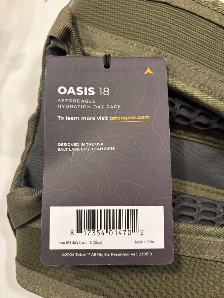 TETON Sports Oasis 18 Hydration Pack Back Pack Olive