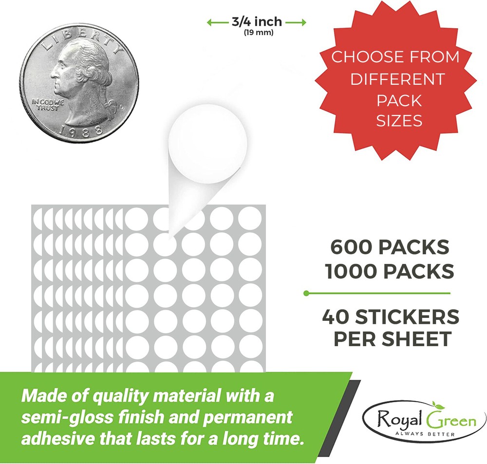 Colored Coding Rounded Stickers Circle Dots Craft Labels 3/4 Inch By Royal Green