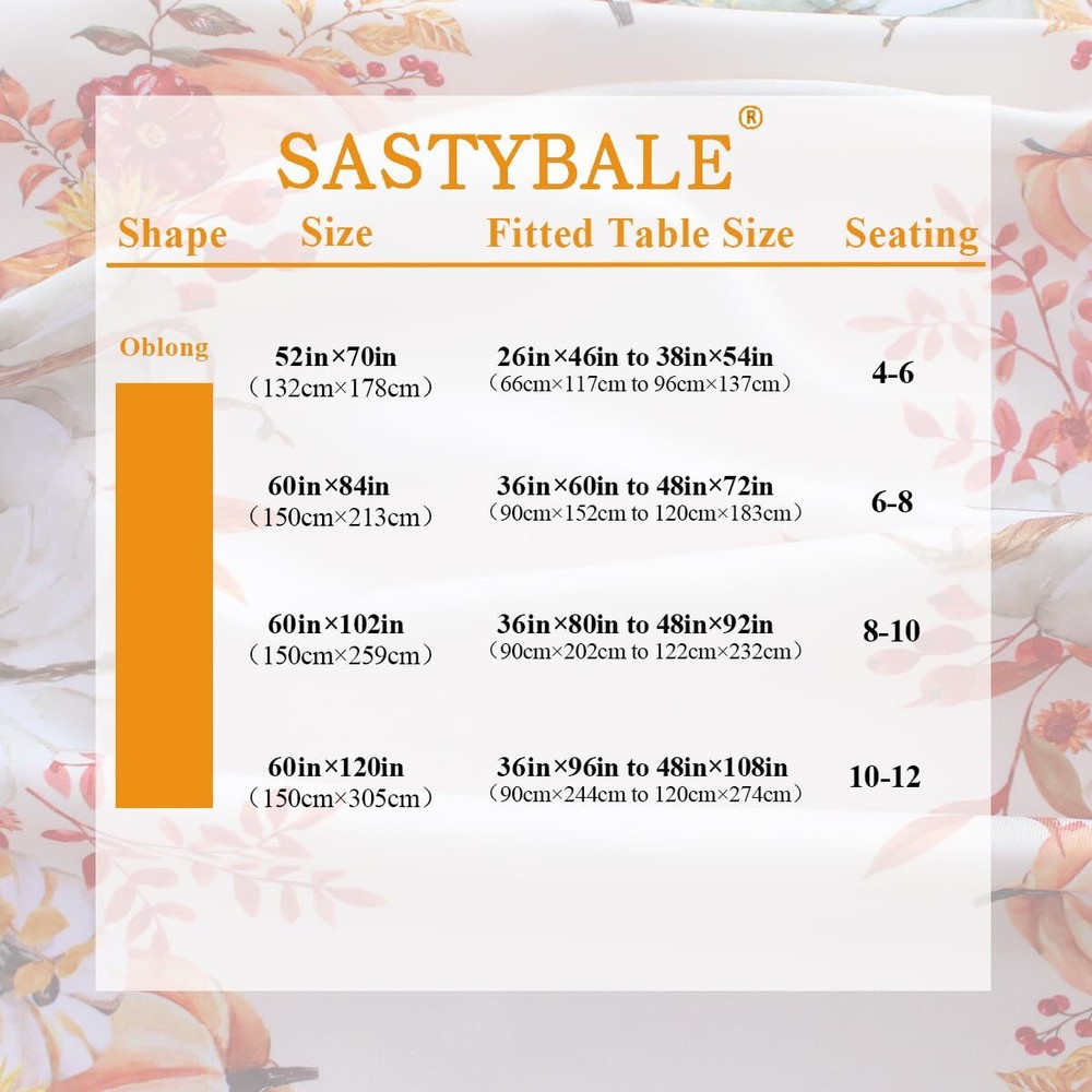Fall Tablecloths for Rectangle Tables 60 x 84 Inch Pumpkins Tablecloth with C...