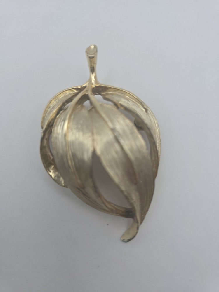 Vintage MCM Leaf Brooch Gold Tone