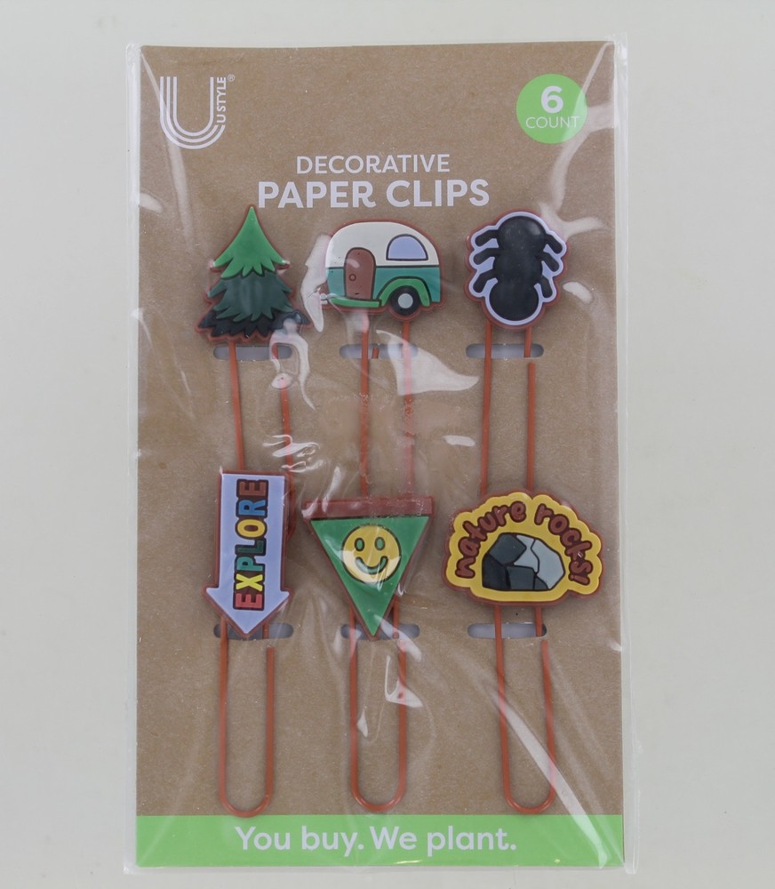 New UStyle Decorative Paper Clips - 6 count - Camping Theme - Tree Camper Bug +