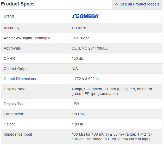 Omega Engineering DP25B-S-A Strain Gauge Panel Meter 5K Lb Compression Load Cell