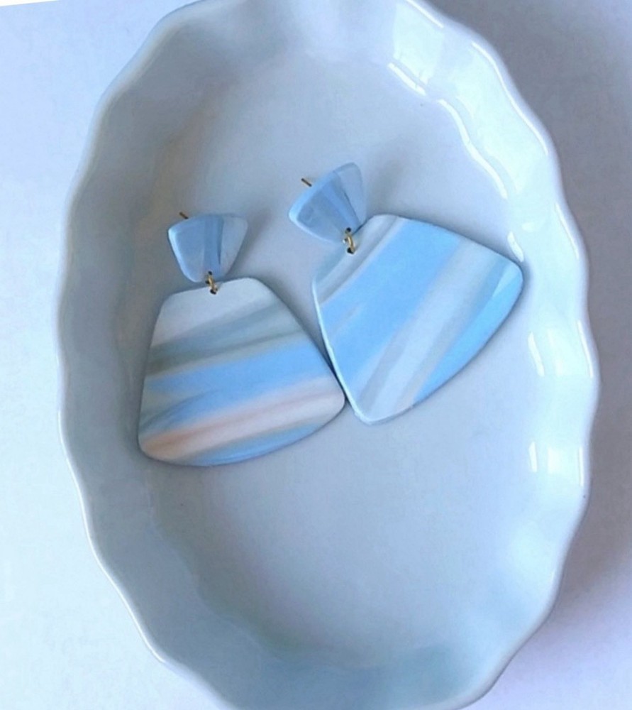 Handcrafted Oversized Blue Marbled Earrings