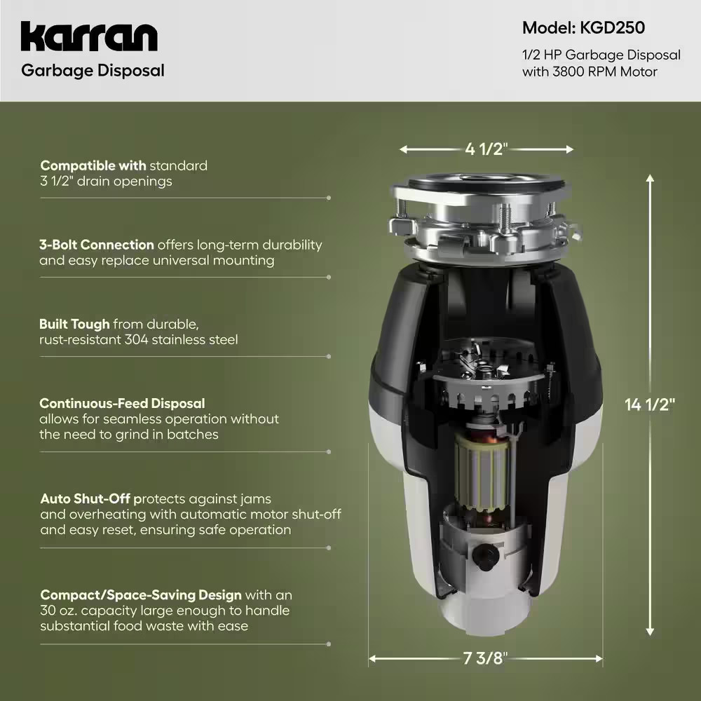 1/2 HP Continuous Feed Garbage Disposal with Power Cord
