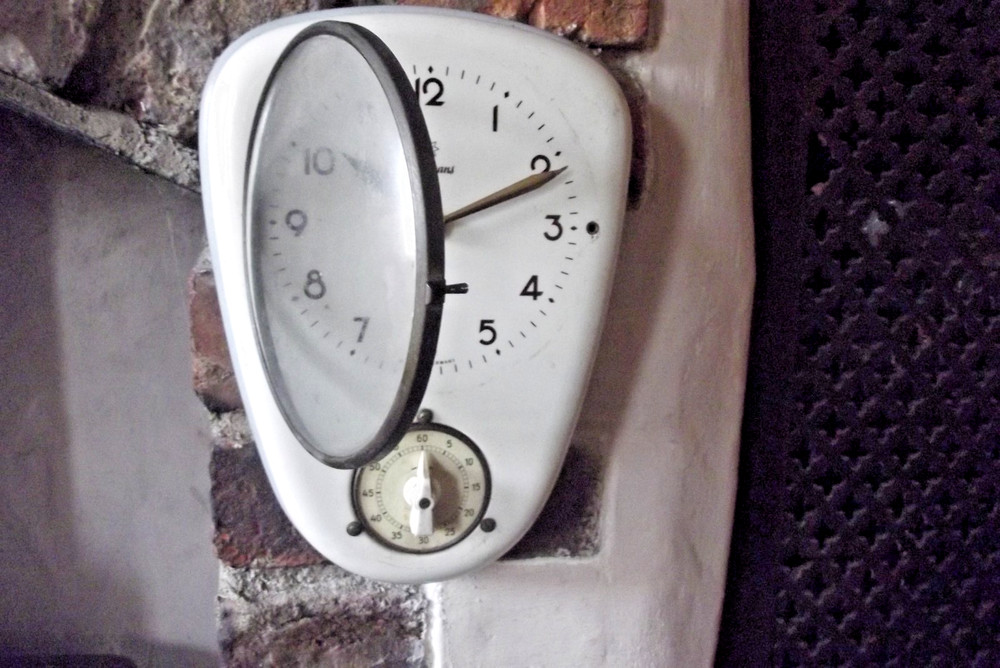 1950S Junghans EXACTA German Wall Clock with a Timer in Cream & Grey Ceramic