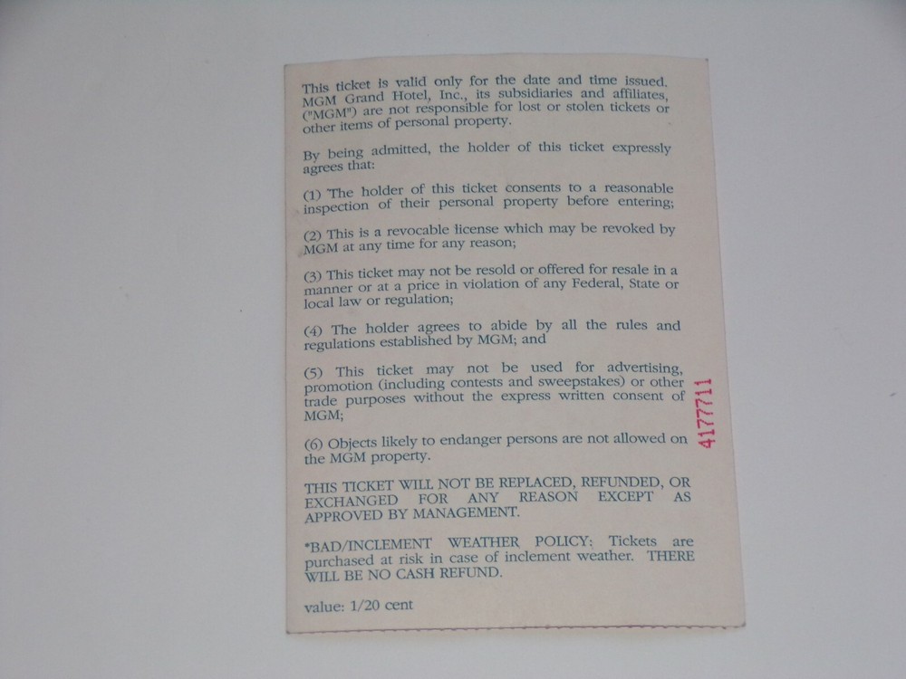 KISS Full Ticket Stub 1996 Reunion Concert Tour Las Vegas Nevada Vintage Kiss