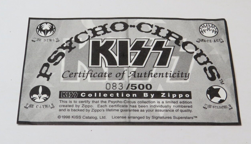 KISS PSYCHO CIRCUS ZIPPO LIGHTER SET OF 6 COMPLETE UNUSED 1998