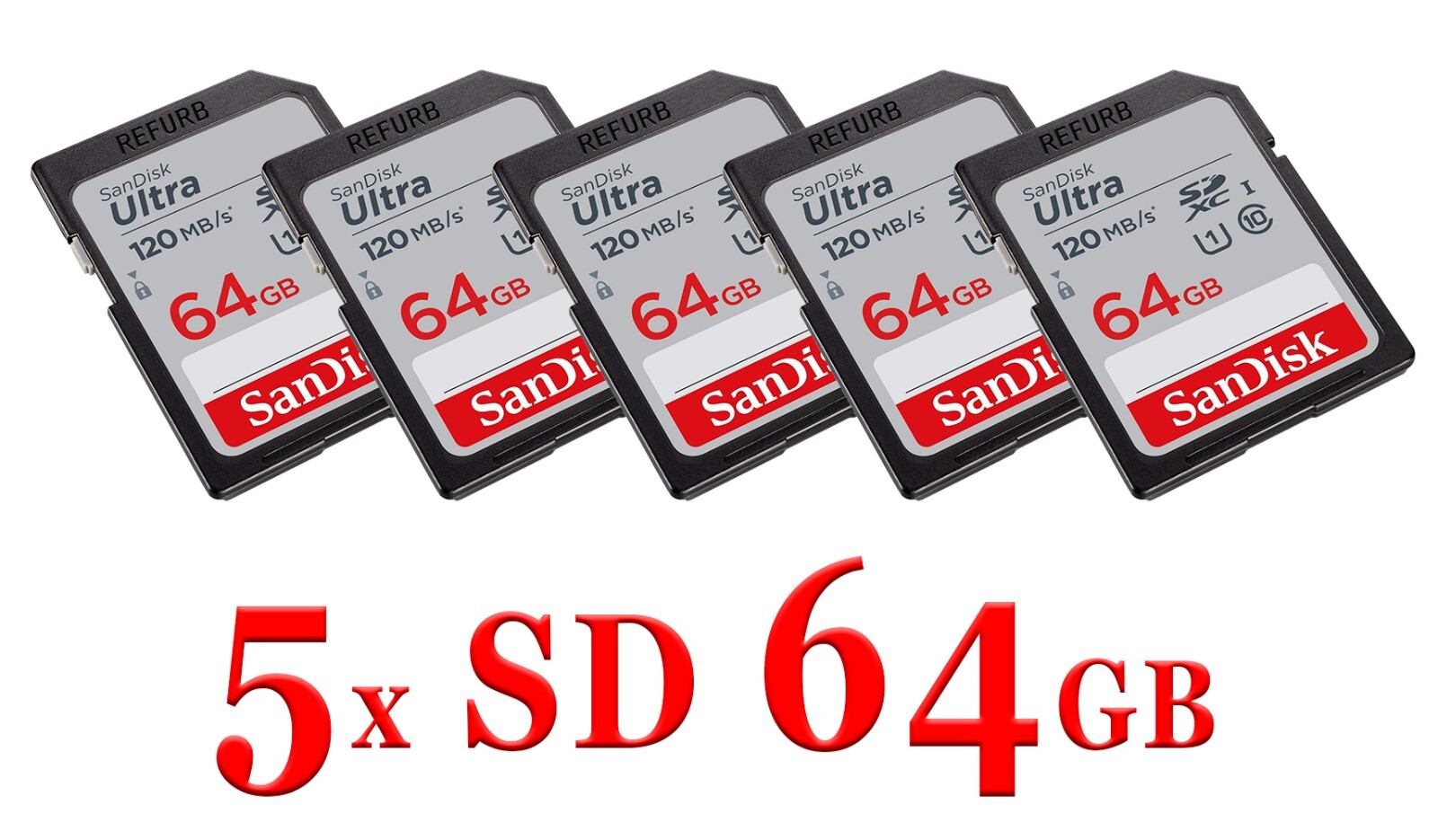 5x SanDisk 64GB Ultra SDHC UHS-I / Class 10 Memory Card, Speed Up to 120MB/s