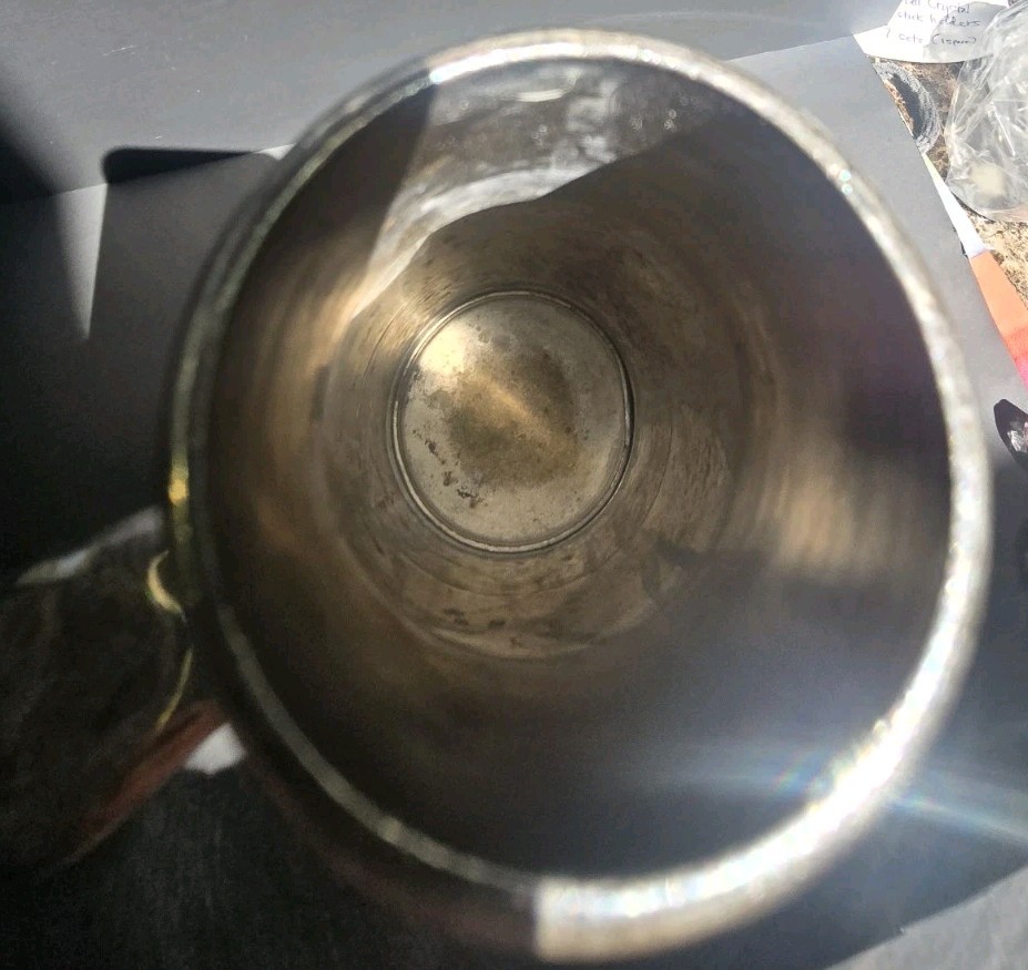 Wilcox International Silver Company silverplate engraved decanter with handle