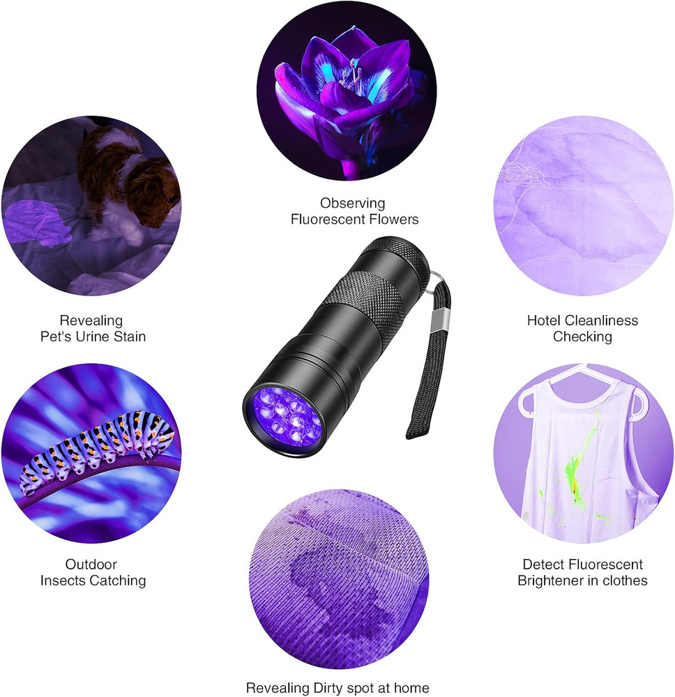 COSOOS 2 Pack UV Flashlight, 12 LED Handheld Blacklight Flashlight 395Nm Mini Li