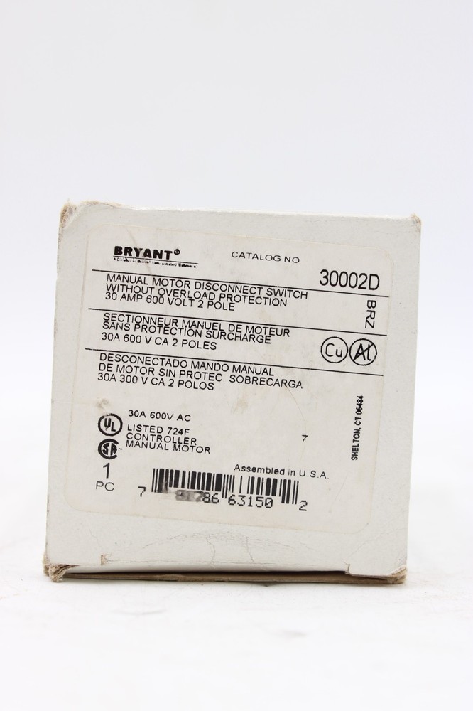 Bryant 30002D Manual Motor Disconnect Switch