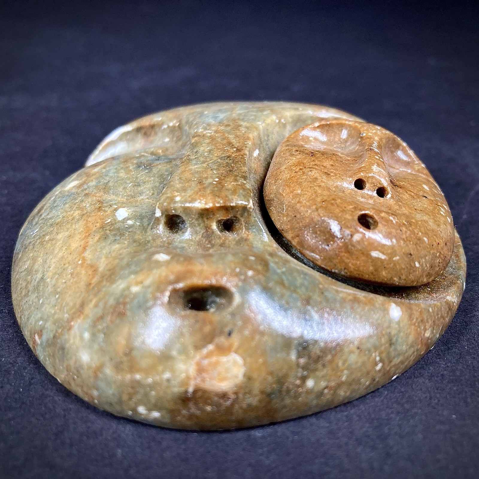 Alaska Native Handcrafted Stone Spirit In Eye Mask Soapstone Hangable Carving 3”