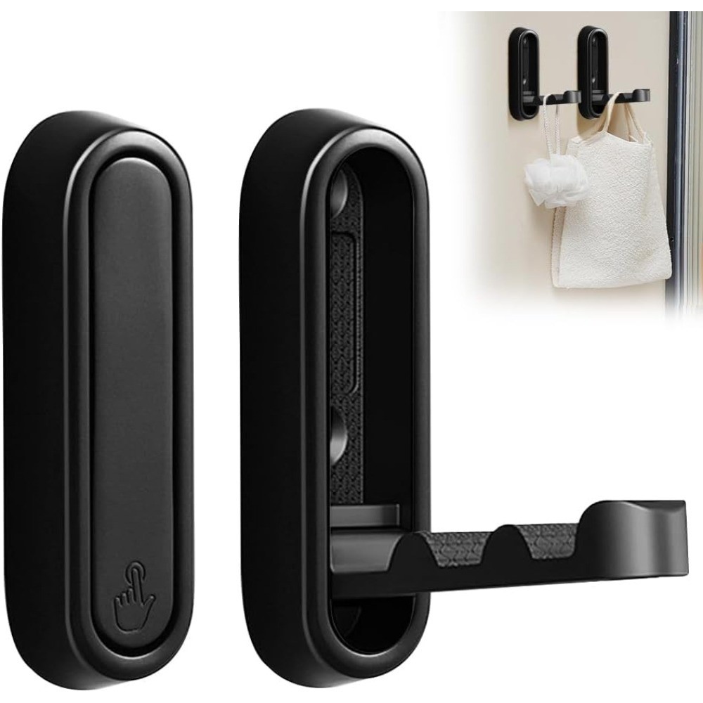 Foldable Wall Hooks 2 Pack Black Space Saving Folding Hooks for Entryway Coat