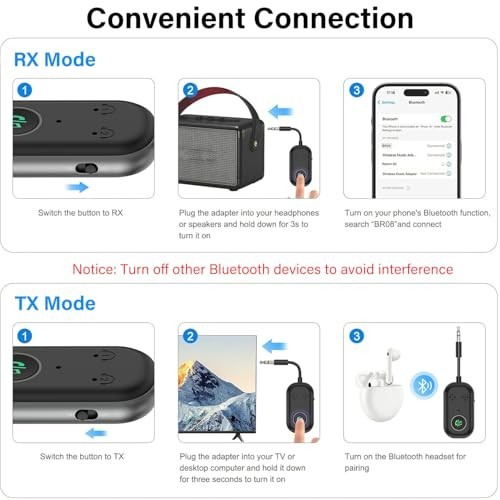 Bluetooth Transmitter Receiver Wireless Adapter 3.5MM Aux Jack, Dual Connection