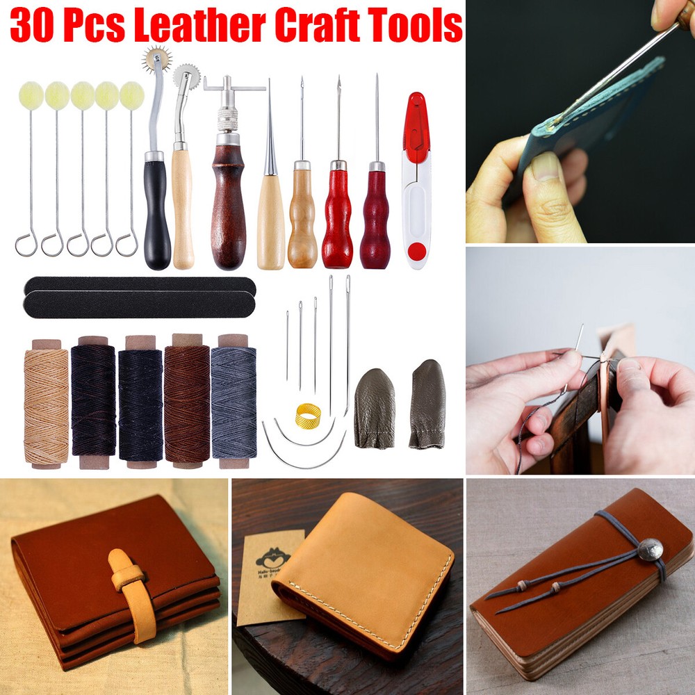 Leather Craft Punch Tools Kit Stitching Carving Working Sewing Needles Hand DIY