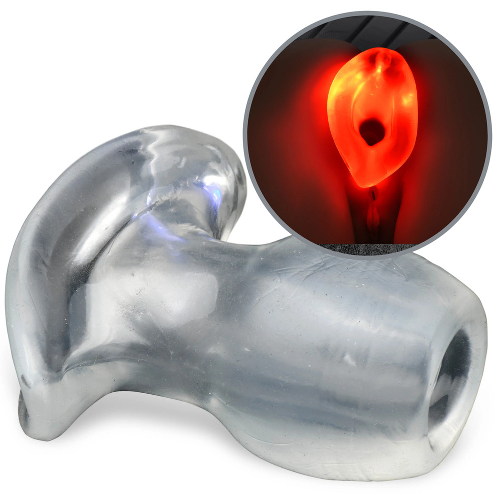 Light-Up LED Anal Dilator Clear Butt Plug Flared Base Open Deep Access Tunnel