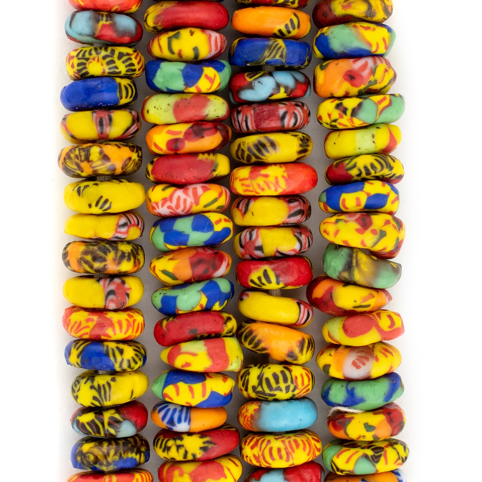 Sunyani Medley Fused Rondelle Recycled Glass Beads 11mm Ghana African Multicolor
