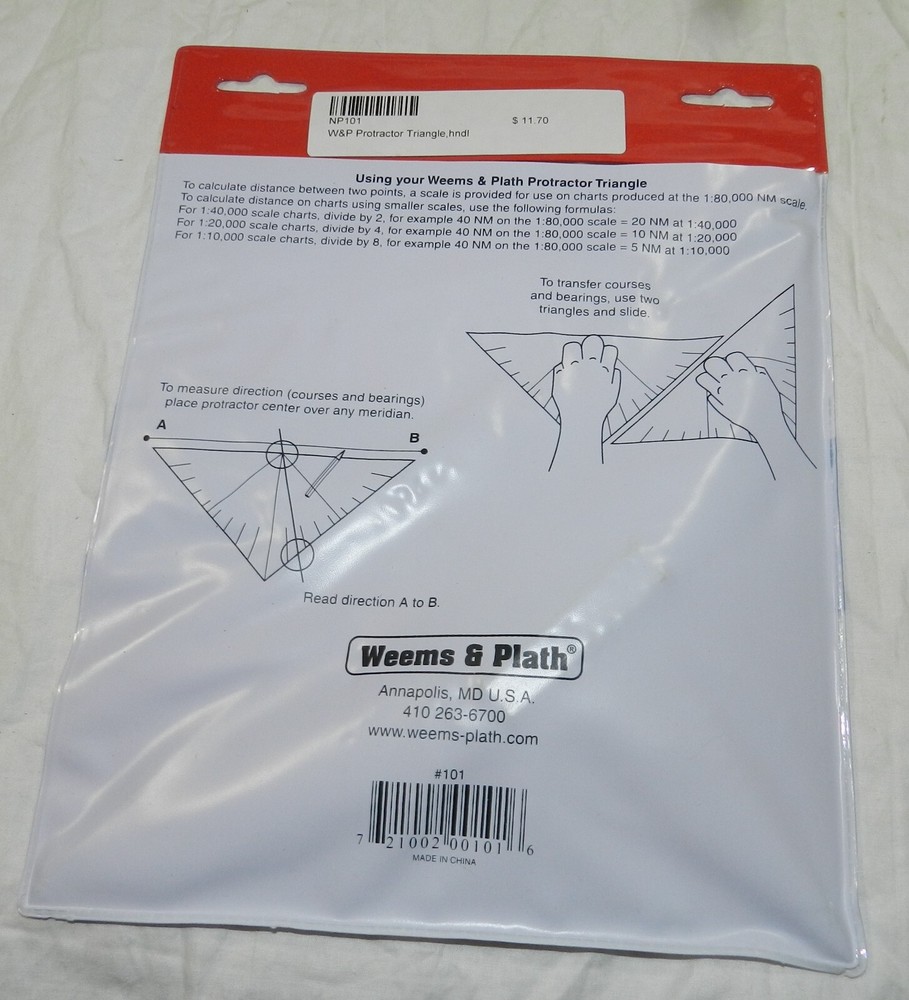 Weems & Plath Item # 101 - Protractor Triangle with handle - with plastic sleeve