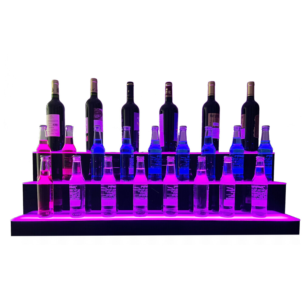 39" 3 Step Tier LED Lighted Shelves Illuminated Liquor Bottle Display Stand US