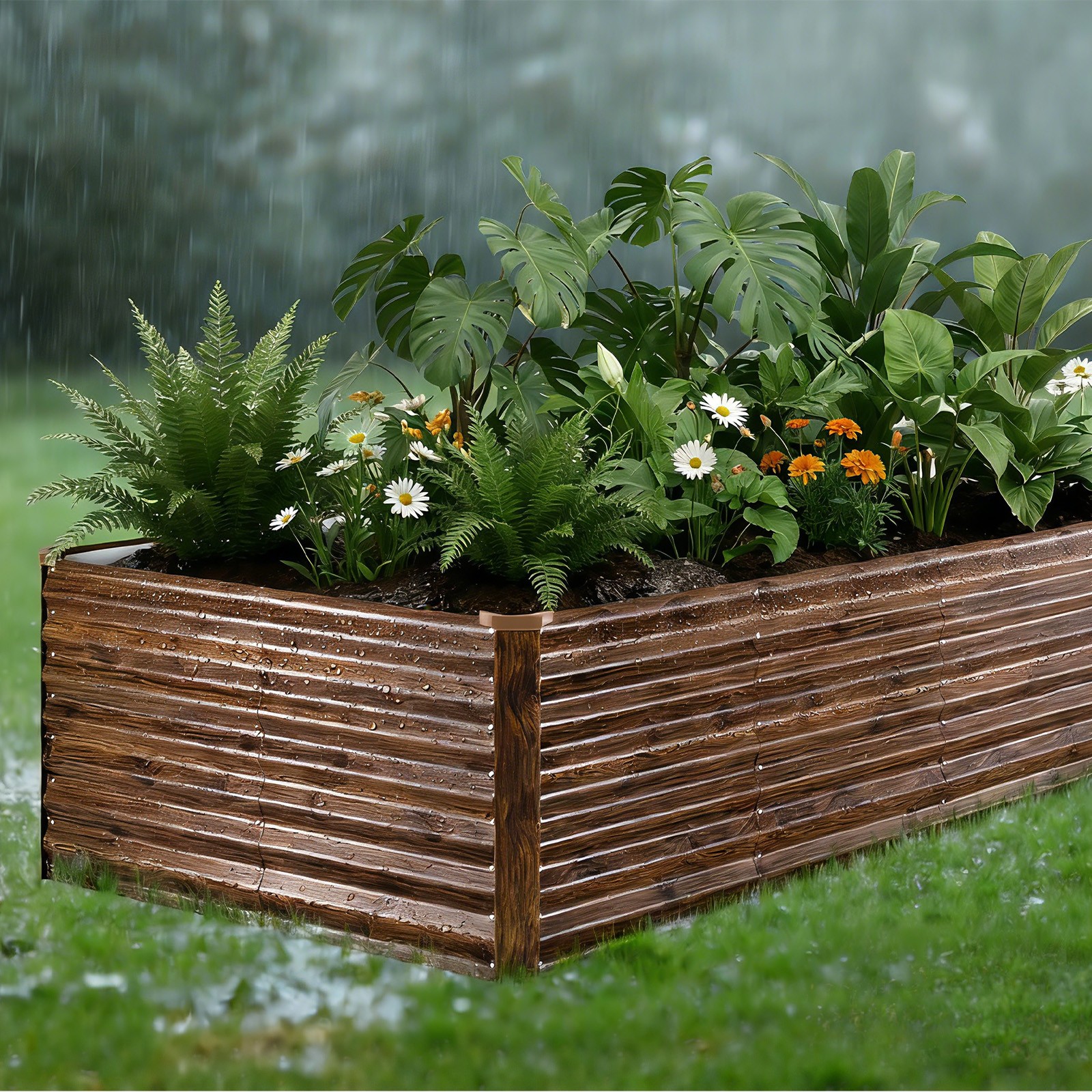 VEVOR Galvanized Raised Garden Bed 8 x 4 x 2ft Rectangular Planter Box Deep Wood