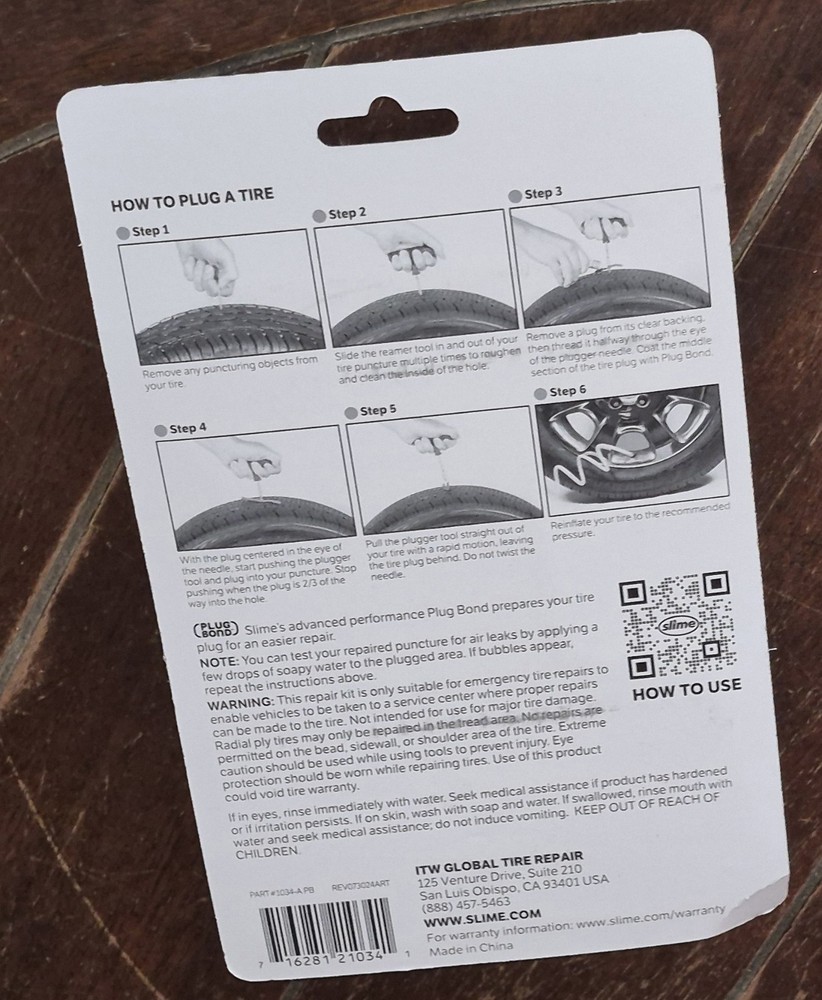 Slime 8pc T-Handle Tire Plug Kit - Item #1034-A