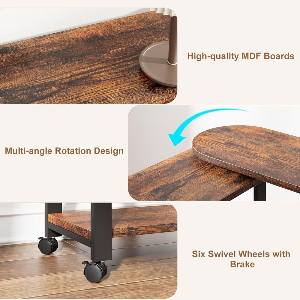 Rotating End Table With Charging Station Sofa Side Table With Extra Storage Bag