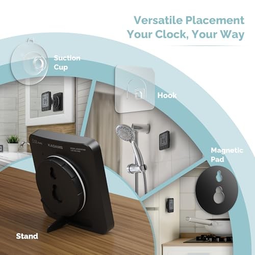Shower Clock Waterproof Bathroom Timer – Digital Wall Clock with Black