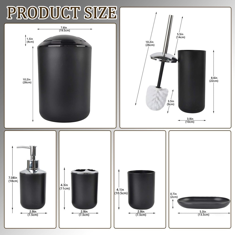 Bathroom Accessories Set 6 Piece Bath Ensemble Includes Soap Dispenser, Tooth...