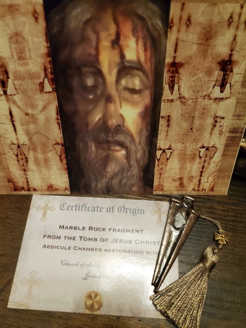 Tomb of Jesus Prayer Medallion with Stone From Tomb of Jesus Holy Sepulchre