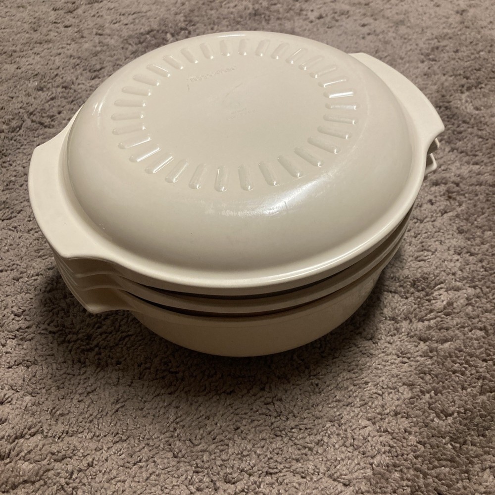 Vintage Tupperware 4 Piece Microwave Stack Cooker Steamer Almond
