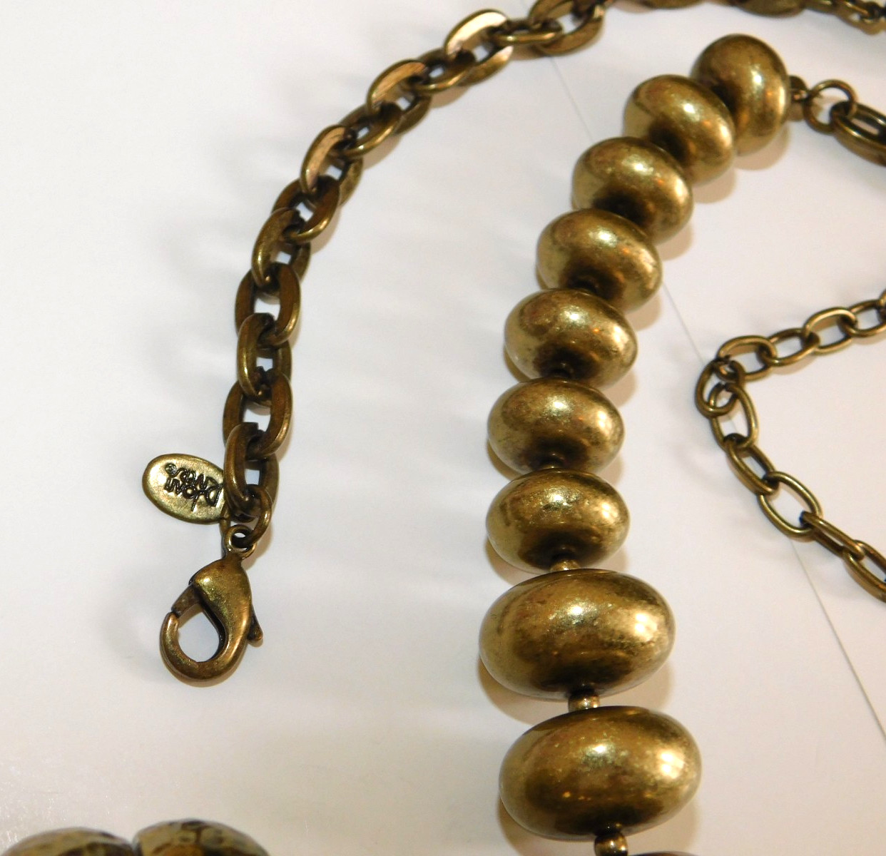 Vtg JOAN RIVERS Brass Tone Graduated Disc Bead Necklace & Stretch Bracelet Lot
