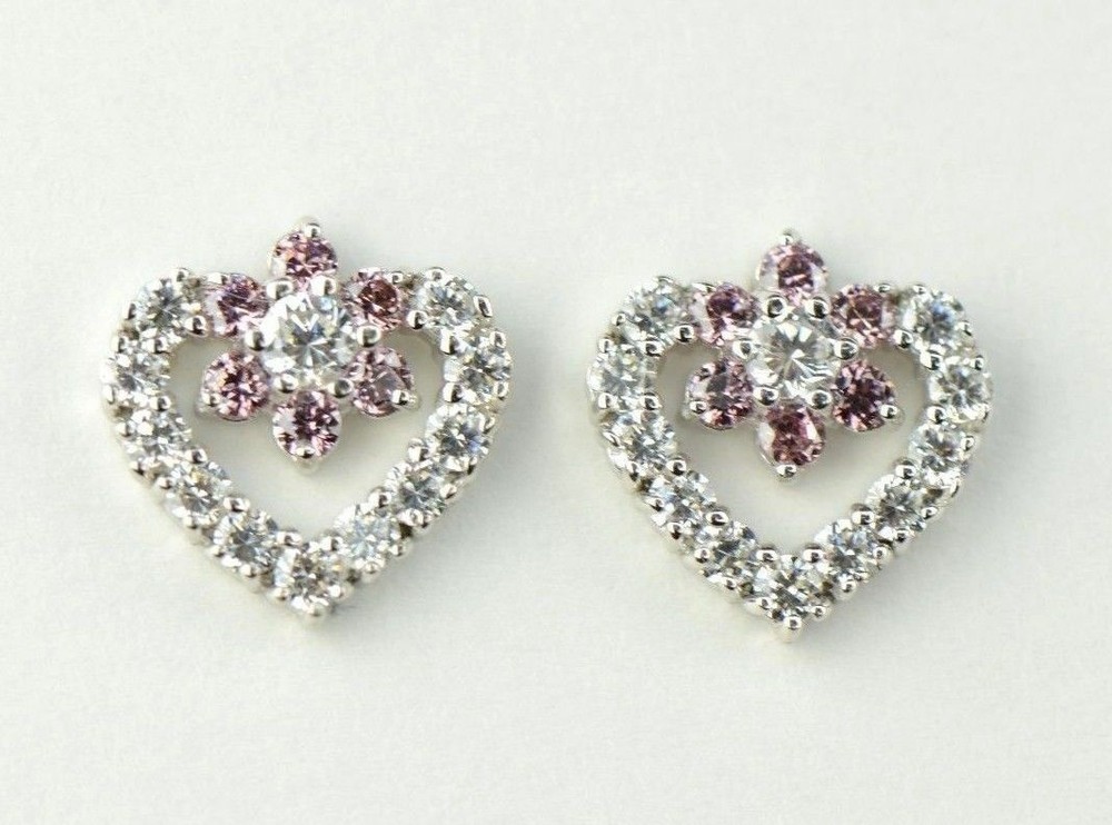 14K White Gold CZ Heart Shape Stud Earrings