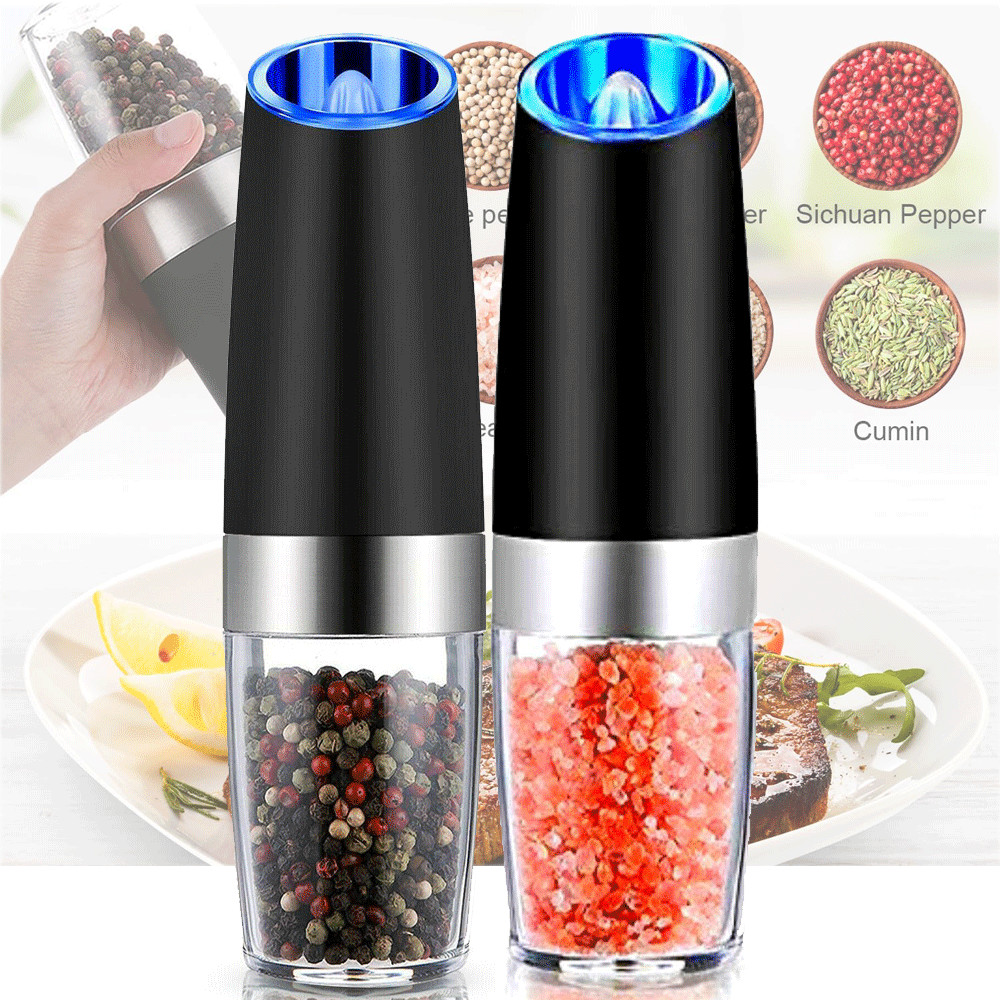 2Pcs Electric Salt and Pepper Grinder Set, Gravity Sensor, Automatic Pepper Mill