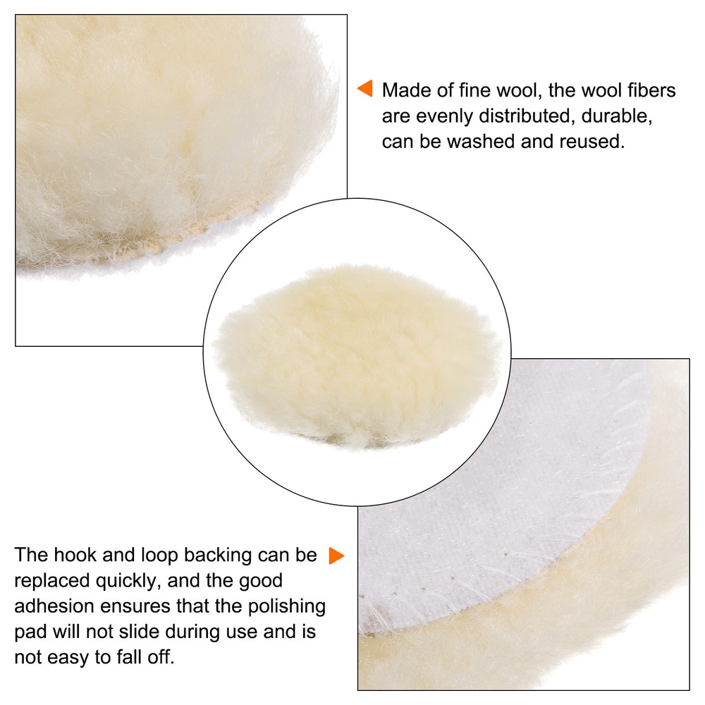 3pcs Wool 3 inch Wool Polishing Pad with Hook and Loop