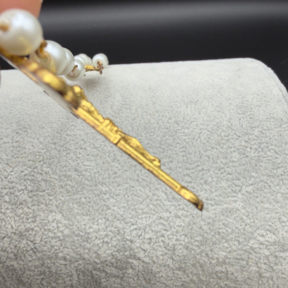 Vintage Catholic Rosary With Gold-Tone Cross & White Beads READ