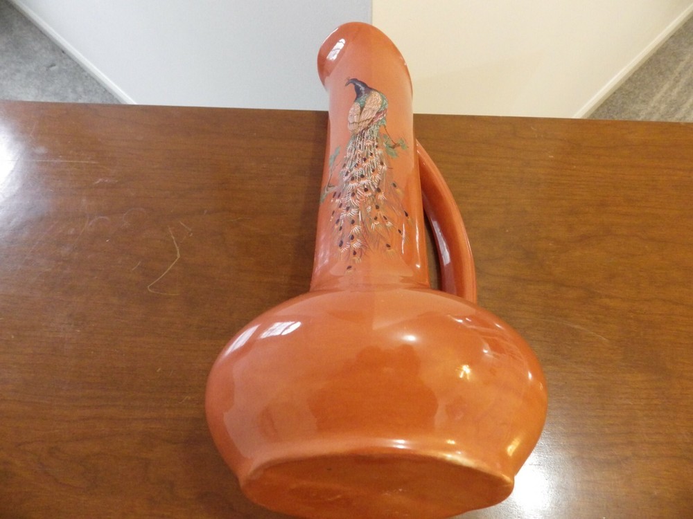 Orange Pitcher/Vase With Handle Peacock Artistry