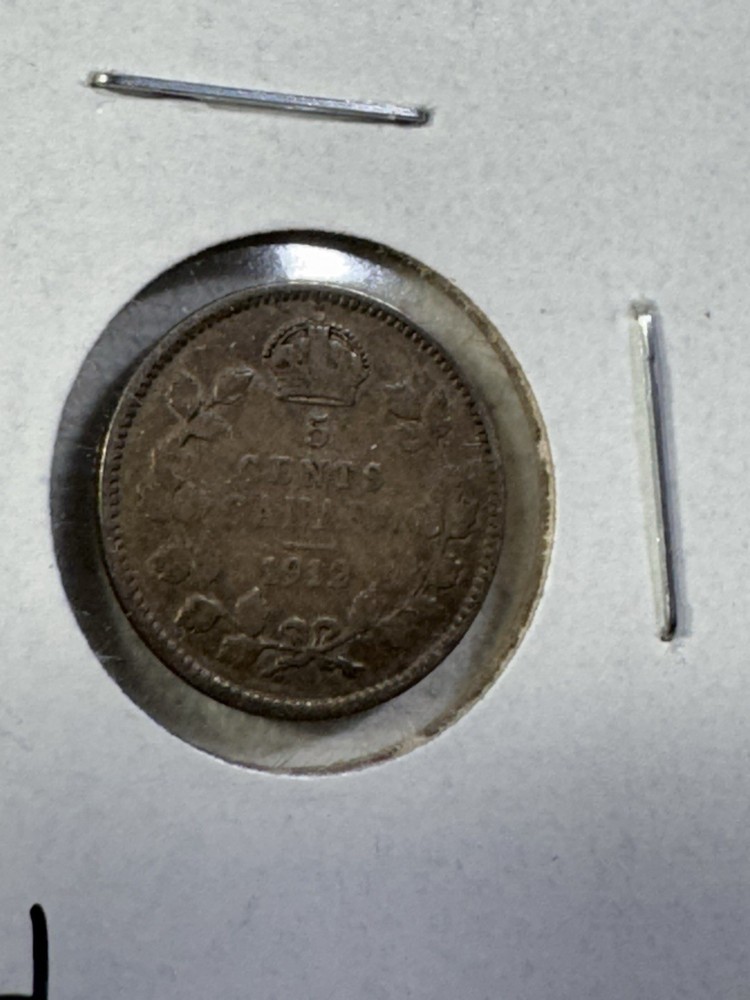 1912 Canada 5 Cents Silver Coin Cleaned