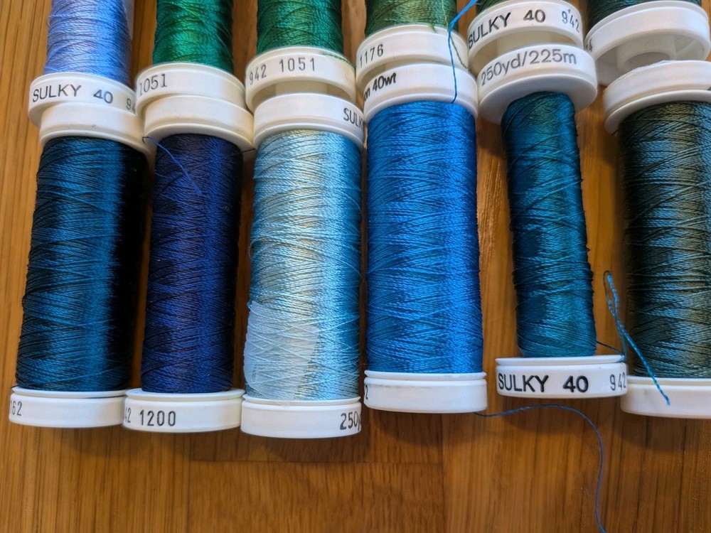 Sulky Thread 40 Wt Rayon Blues & Greens -- 12 Partial Spools lot