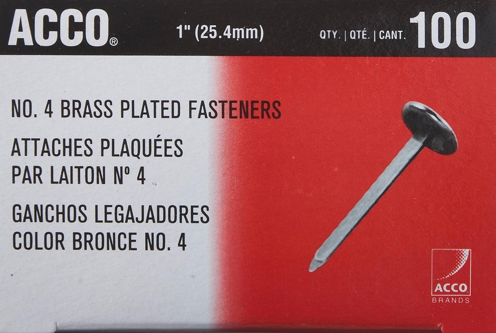 Eco-Friendly Brass Paper Fasteners, 100 Count - 1" for Secure Document Holding