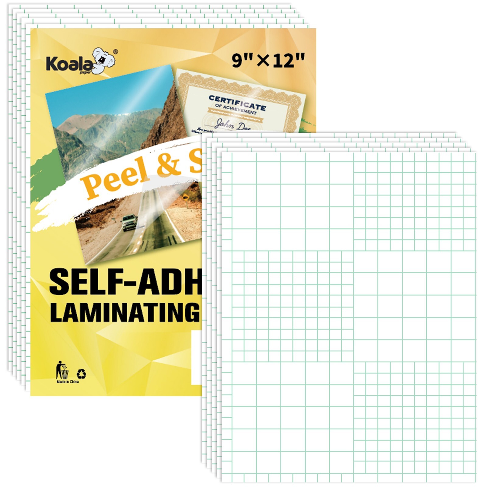 120Ct Koala Self-Adhesive Laminating Sheets 9x12 Clear Overlay No Machine Needed