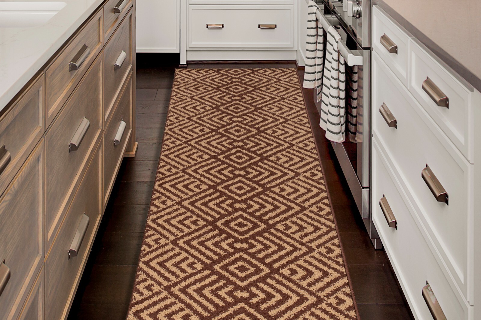 Custom Length Stair Hallway Runner Rug Non Slip Backing, Chevron Brown