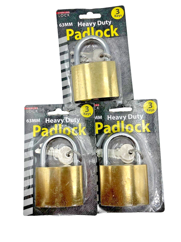 3 Padlocks with 3 Keys 63 MM New