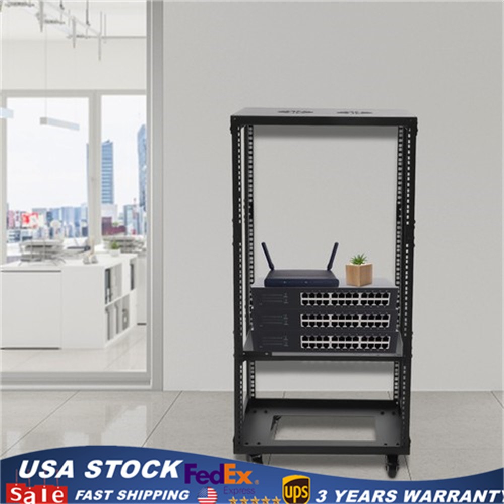 18U 18.5" 4 Post Open Frame Network Server Rack Adjustable Partition 0-31.5''